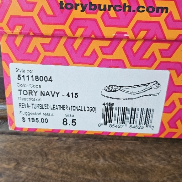 Tory Burch Navy Reva Tumbled Leather Ballet Flats - Picture 6 of 7